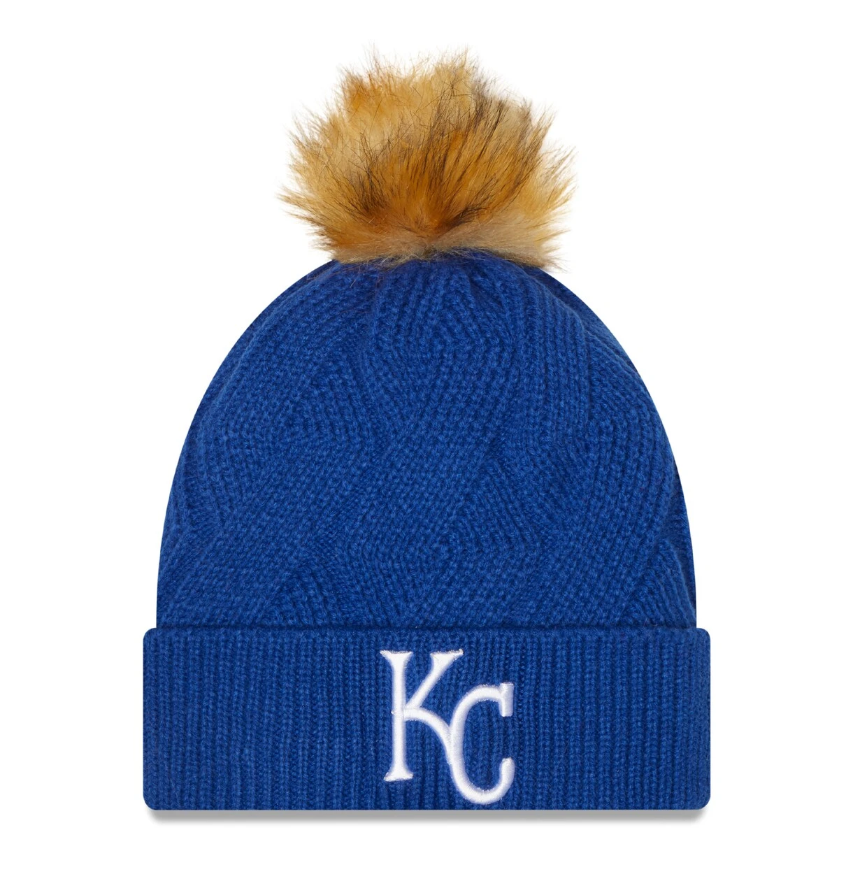 Women's Kansas City Royals New Era Royal Snowy Cuffed Knit Hat With Pom 1 Women's Kansas City Royals New Era Royal Snowy Cuffed Knit Hat With Pom