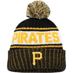 Youth Pittsburgh Pirates New Era Black Marl Cuffed Knit Hat With Pom