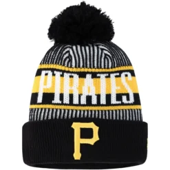Youth Pittsburgh Pirates New Era Black Striped Cuffed Knit Hat With Pom