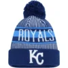 Youth Kansas City Royals New Era Royal Striped Cuffed Knit Hat With Pom